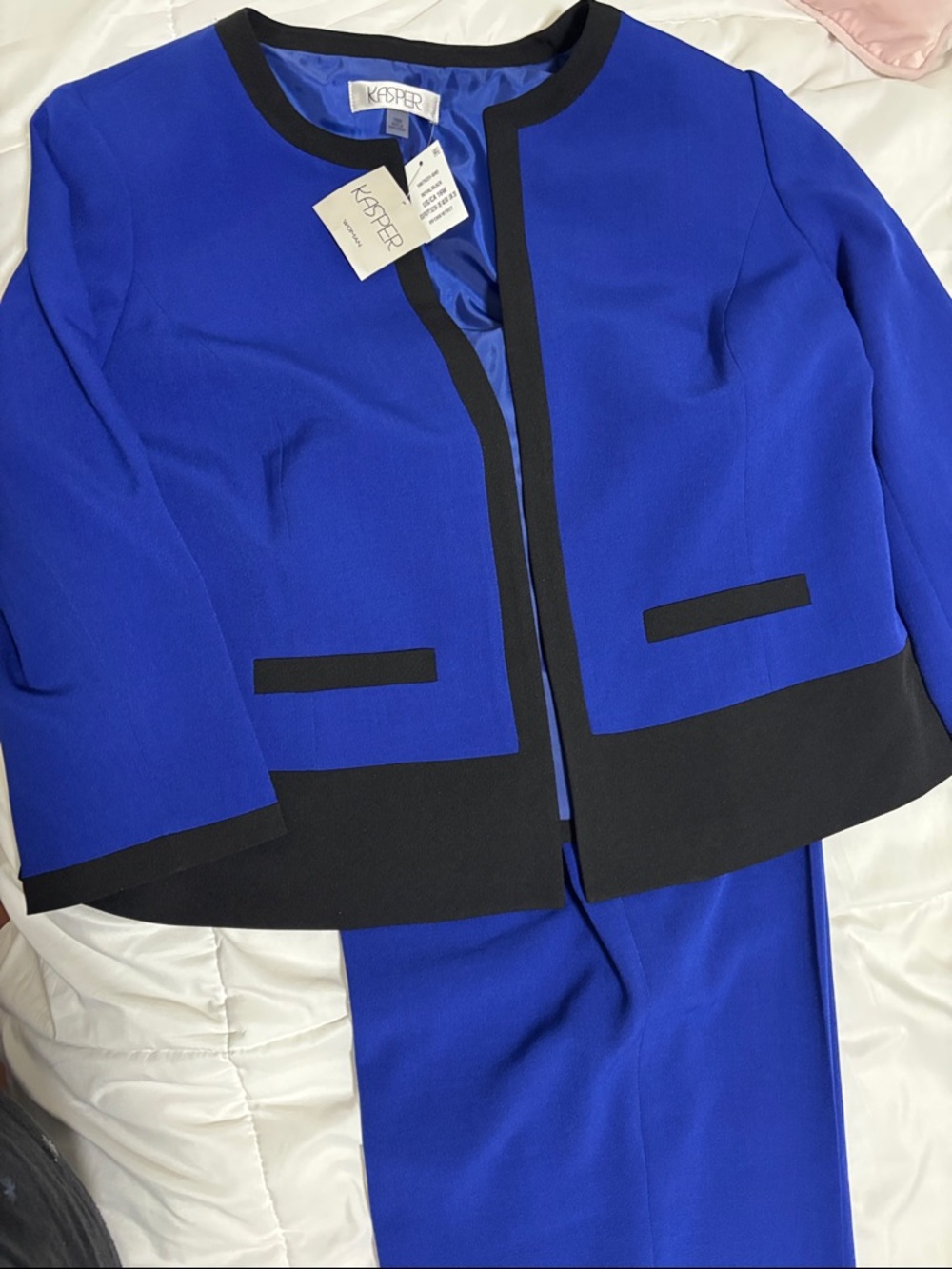 Kasper Blue and Black Two-Piece Women's Suit